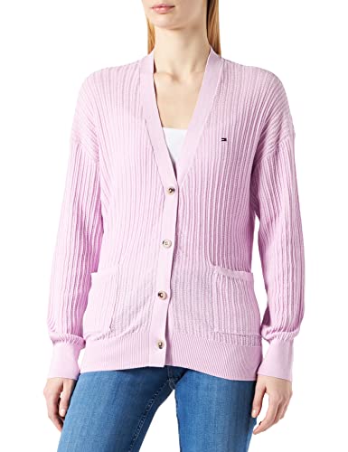 Tommy Hilfiger Damski teksturowany sweter kardigan V-nk, Świecący liliowy, M