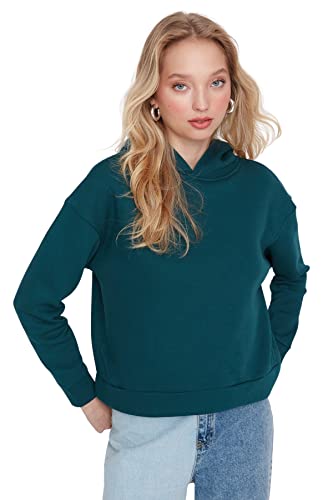 Trendyol Damska bluza z kapturem, zwykła, turkusowa, XL, Niebieskozielony
