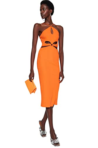 Trendyol Damska sukienka z dzianiny Midi Bodycon, pomarańczowa, 38, pomarańczowy, 64