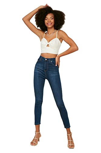 Trendyol Navy Lacivert Wysoki Stan Skinny Jeansy Damskie, Granatowy, 34