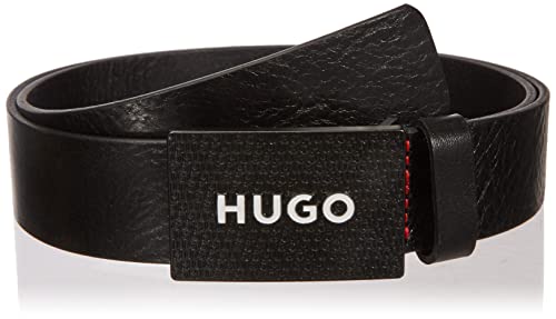 HUGO Gilao-Z Sz35 męski pasek z włoskiej skóry z zapięciem z logo, czarny (Black1), 95