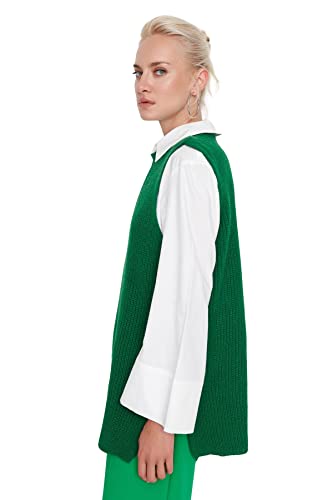 Trendyol Damska kamizelka z okrągłym dekoltem, gładka dopasowana sweter, zielona, S, ZIELONY, S