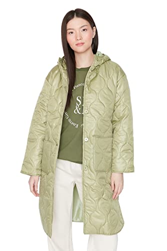 Trendyol Damska kurtka zimowa z klapą, jednokolorowa, oversize, lekka, khaki, L, Jasny Khaki