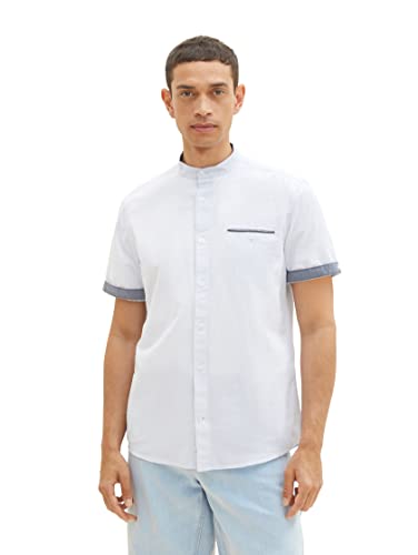 TOM TAILOR Męska koszula z krótkim rękawem z kieszenią na piersi, 29991 - Light Blue White Structure, XXL