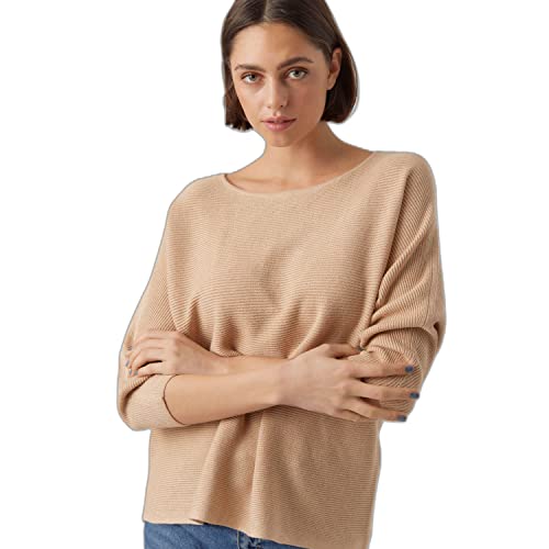 VERO MODA Damski sweter z dzianiny z rękawami 3/4, Irish Cream/Szczegóły: z melanż, XS