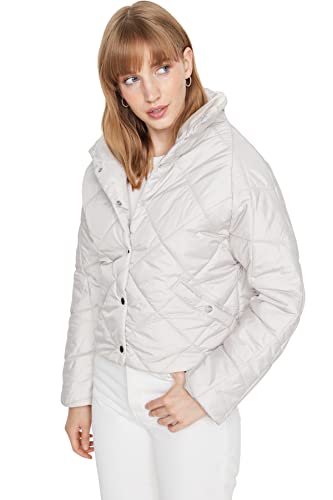 Trendyol Damska kurtka zimowa, jednokolorowa, oversize, Stone, XS, KAMIEŃ