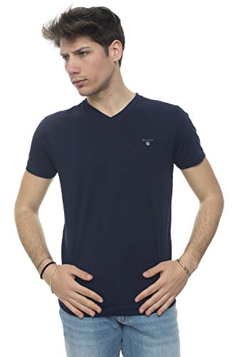 GANT The Original Slim T-shirt męski z dekoltem w serek, niebieski (Evening Blue 433), M