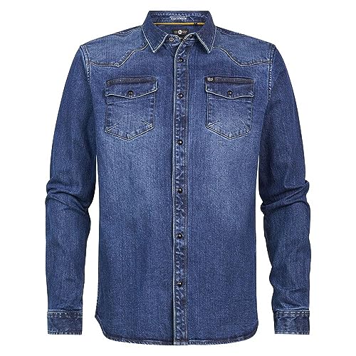 Petrol Industries Men Shirt Long Sleeve Denim Koszulka męska, Dark Indigo, XL