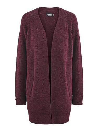 PIECES Damski kardigan Noos BC PCELLEN LS Long Knit Cardigan z dzianiny, Grape Wine, S
