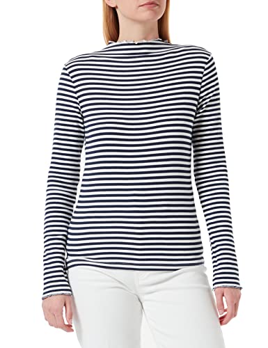 VERO MODA Damska koszulka z długim rękawem Vmvio L/S z wysokim dekoltem w paski, Snow White/Stripes:navy Blazer, S