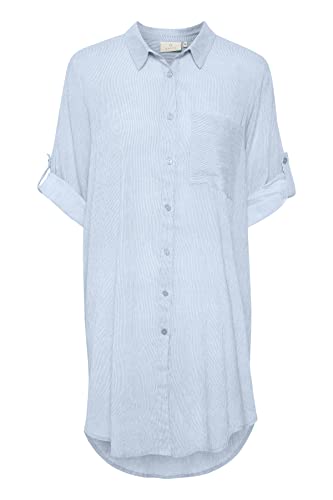 KAFFE damska koszula sukienka 3/4 rękaw tunika długi, kaszmerska niebieska/chalk Stripe, 42