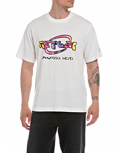 Replay T-shirt męski z krótkim rękawem Industrial Beats, 011 Natural White, M
