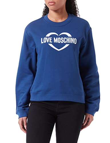 Love Moschino Damska bluza z okrągłym dekoltem z holograficznym nadrukiem serca, niebieska, 44, niebieski, 44