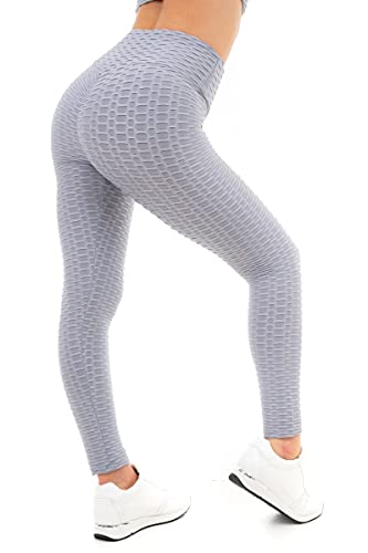 M17 Damskie damskie legginsy lite plaster miodu gofr antycellulitowy bezszwowe marszczone podnoszenie pośladków wysoka talia rozciągliwe siłownia joga spodnie, Srebrny, XL