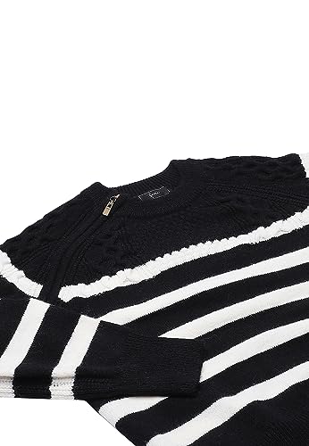 faina Damski sweter w paski w paski ukośny zamek błyskawiczny wzór dzianina czarna rozmiar XS/S, czarny, XS