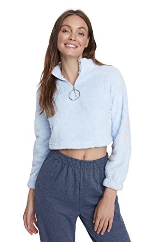 Trendyol Damska bluza z golfem, gładka dopasowana bluza, niebieska, L, NIEBIESKI