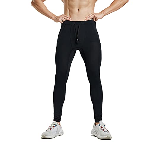 EULLA Legginsy sportowe kompresji męskie elastyczne spodnie męskie do biegania sportowe siłownia, Czarny, L