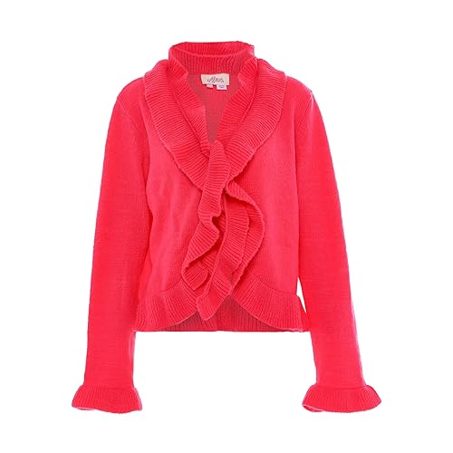 Aleva Damski sweter z dzianiny w stylu vintage z dekoltem w serek i falbankami, różowy, rozmiar, Rosa, M