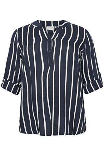 Kaffe Curve Kaffe CurveWomen's Plus Size Shirt Bluzka w paski Oversize V-Neck Długi rękaw, Midnight/Chalk Stripe, 52 Kobiety