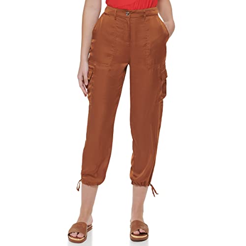 DKNY Damskie spodnie do biegania z kieszeniami cargo i ściągaczami z obszyciem, Nutmeg, 38