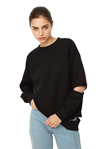 Trendyol Damska bluza oversize z okrągłym dekoltem, czarna, L, Czarny