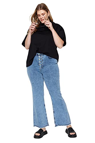 Trendyol Damskie spodnie jeansowe z wysokim stanem Skinny Fit Plus Size, NIEBIESKI, 44-Plus