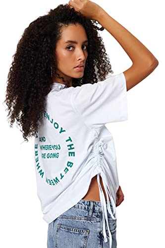 Trendyol Damska koszulka z dzianiny z okrągłym dekoltem i okrągłym dekoltem, biała, L, biały, L