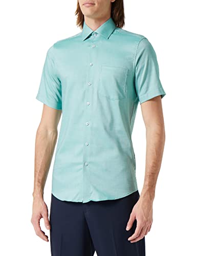 Seidensticker Męska koszula z krótkim rękawem, regularny krój, zielona, rozmiar 38, zielony, 38