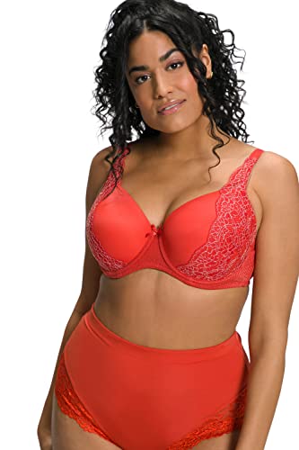 Ulla Popken Biustonosz damski z fiszbinami, koronką, miękkie miseczki, z recyklingu, miseczki C-D, karminowoczerwony, 95C