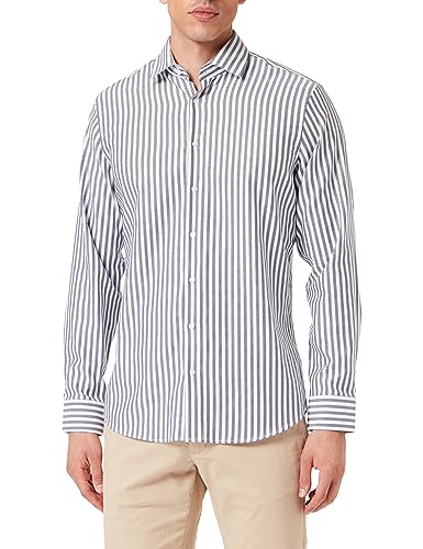 Seidensticker Męska koszula biznesowa - Shaped Fit - łatwa do prasowania - kołnierz Kent - długi rękaw - 100% bawełna, granatowy, 44