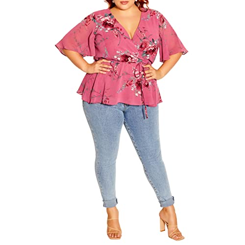 CITY CHIC Damska koszula plus size Josephine, Rosey Kapryśny Fl, 42-Du?e rozmiary