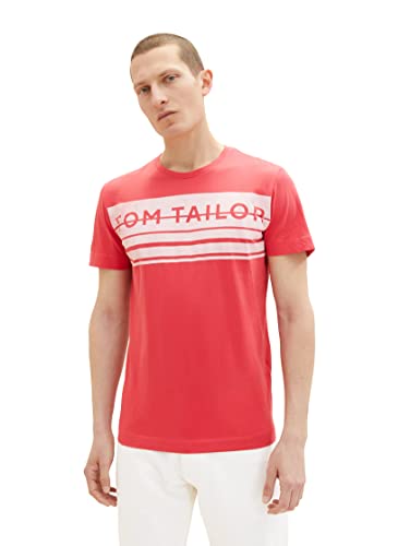 TOM TAILOR Męski T-shirt z nadrukiem logo, 31045 - Soft Berry Red, L