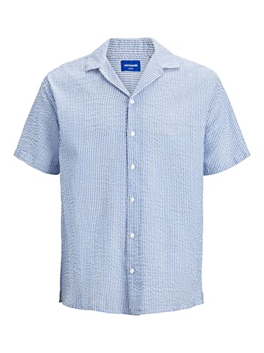 JACK & JONES Jorcaleb Seersucker, męska koszula z krótkim rękawem, kaszmir blue/paski:/, L