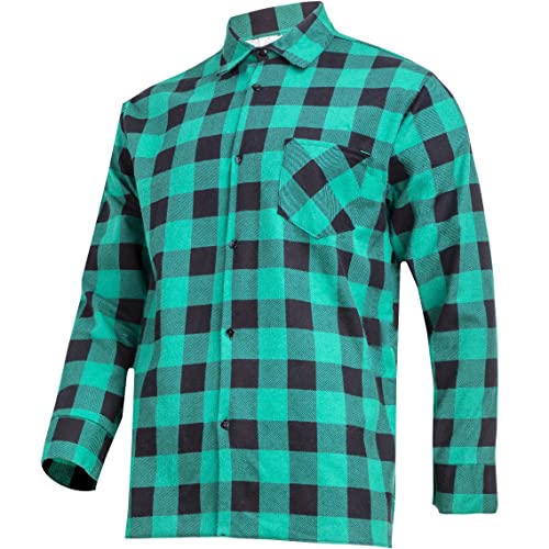 LAHTI PRO Męska koszula flanelowa | Rozmiar: S | Kolor: zielony | koszula męska w kratkę | koszula rekreacyjna | koszula robocza | normalny krój | bawełna 170 g/m2 | EN ISO 13688 | z torbą, zielony, S