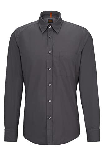 BOSS Męska koszula Relegant 6 Regular -Fit z bio-bawełnianej popeliny, ciemnoszary, M