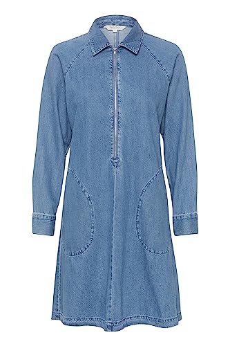 Part Two damska sukienka dżinsowa długie rękawy slim fit pół zamek kieszenie damskie, Medium Blue Denim, 40