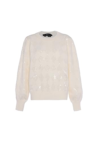 faina Damski sweter z dzianiny z wycięciami i cekinami Wełnowo-biały, rozmiar M/L, biały (wollweiss), XL