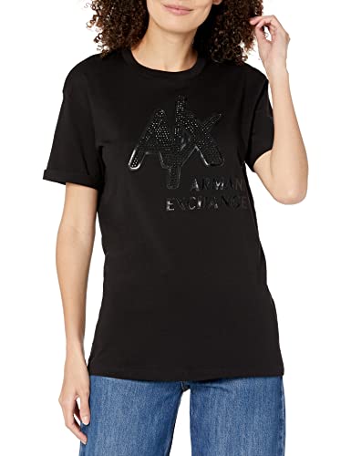 Armani Exchange Koszulka damska zwijana z logo, czarna, rozmiar M, czarny, M