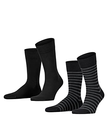 ESPRIT Mężczyźni Skarpety Fine Stripe 2-Pack M SO Bawełna z wzorem 2 Pak, Czarny (Black 3000), 43-46