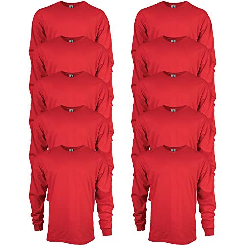 Gildan T-shirt Dla mężczyzn Bluzka z długim rękawem bawełniana Ultra, styl G2400 Czerwony ,S