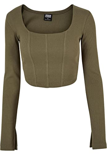 Urban Classics Panie krótkie Rib Corsage Longsleeve Koszulka damska, Zielony (Oliwki), XS