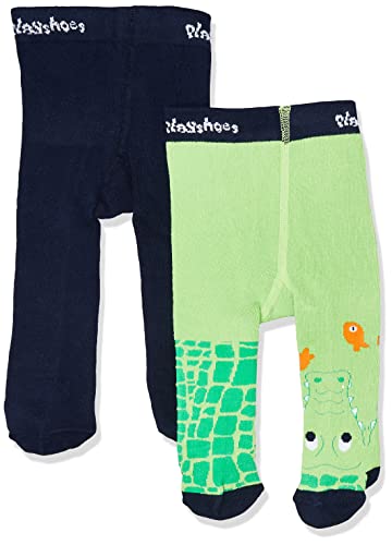 Playshoes Unisex dziecięce rajstopy krokodylkowe, zestaw 2 sztuk, zielone/granatowe, normalne