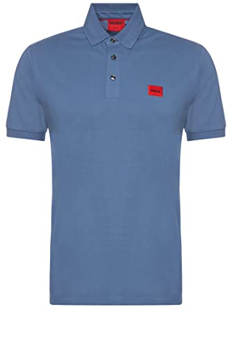 HUGO Męska koszulka polo Dereso232 Slim-Fit z bawełny piqué z czerwonym logo, Open Blue479, S