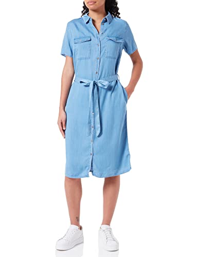 Vila Damska sukienka Vibista S/S Shirt Dress/SU-NOOS Cargoo, średni niebieski (Medium Blue Denim), 34