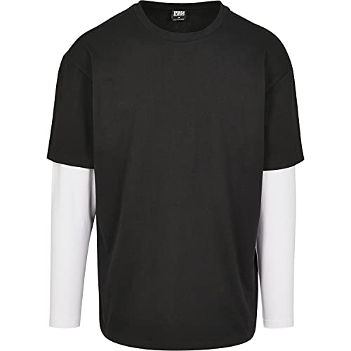 Urban Classics Męski T-shirt z długim rękawem, oversized Shaped Double Layer Longsleeve, Basic Tee, dostępny w rozmiarach od S do 5XL, czarny/biały, S
