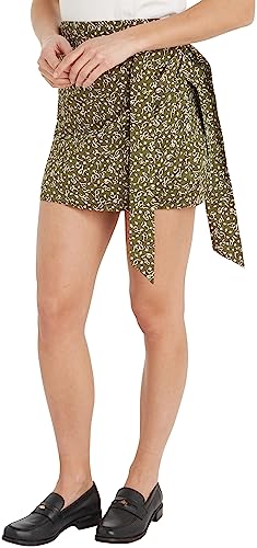 Tommy Hilfiger Damska spódnica mini z nadrukiem piór, dopasowana i rozkloszowana, Nadruk z piórami/zielony, 66