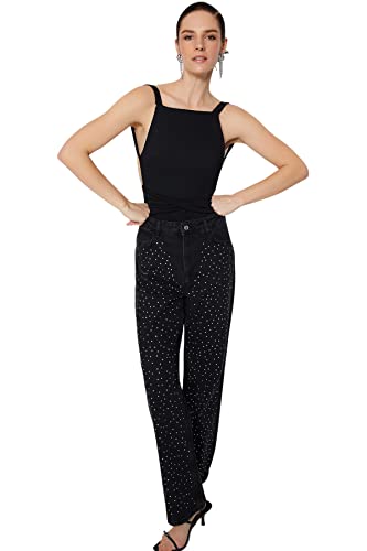 Trendyol Damska koszula regularna, standardowa, kwadratowa, tkana body, Czarny, 34