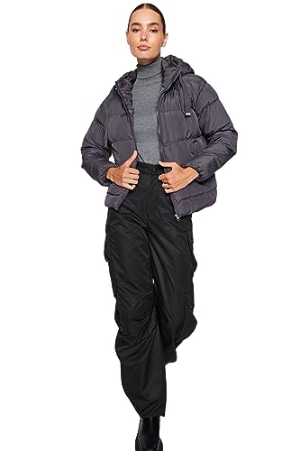 Trendyol Damskie dmuchane płaszcze z kapturem w kolorze antracytowym, Antracyt, S