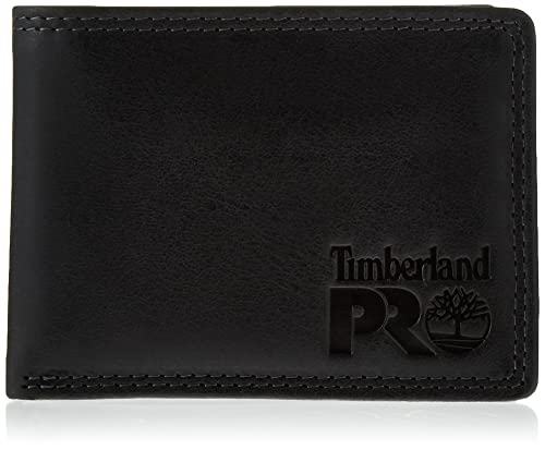 Timberland PRO Męski skórzany portfel RFID z odpinanym klapką, kieszonką na karty, portfel, czarny/brandy, jeden rozmiar