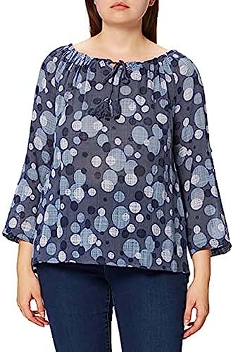 Bonateks, Polka Dot Top vor dem Polka Dot koronkowy kołnierz, 100% len, rozmiar DE:38, rozmiar US:M, topy, granatowe - wyprodukowano we Włoszech, niebieski, 38